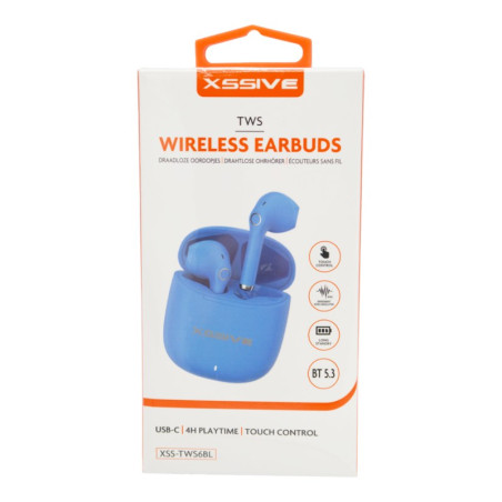 Écouteurs Bluetooth XSSIVE XSS-TWS6GR – Bleu avec boîtier de chargement