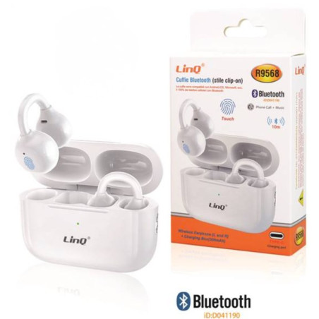 Écouteurs Bluetooth LinQ R9568 – boîtier de charge blanc