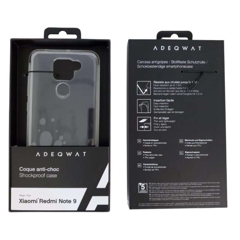 Coque Antichoc Transparent ADEQWAT pour Xiaomi Redmi Note 9 — Accessoire · Smarty Paris 18e