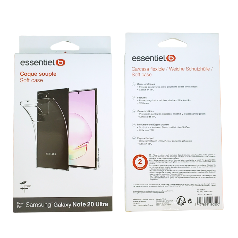 Coque Souple Transparent ESSENTIELB pour Samsung Galaxy Note S20 Ultra — Accessoire · Smarty Paris 18e