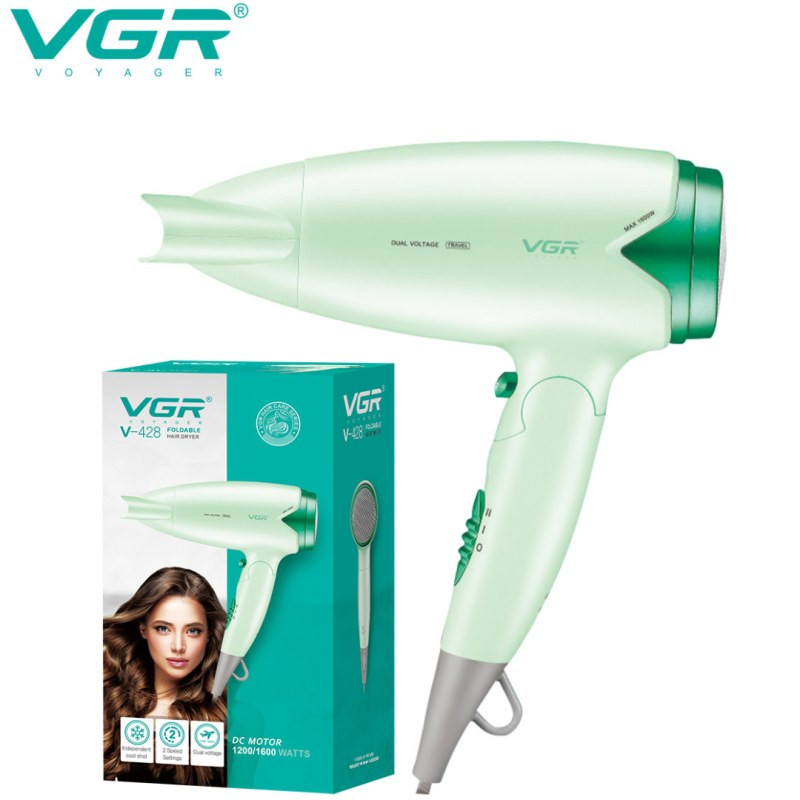 Sèche-cheveux pliable VGR V428 – Vert, 1200/1600 W, double tension