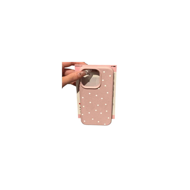 Coque de Protection pour iPhone en texture "Litchi" rose classique - Pois blancs Coque de Protection pour iPhone en texture "Litchi" rose classique - Pois blancs