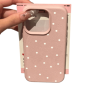 Coque de Protection pour iPhone en texture "Litchi" rose classique - Pois blancs Coque de Protection pour iPhone en texture "Litchi" rose classique - Pois blancs
