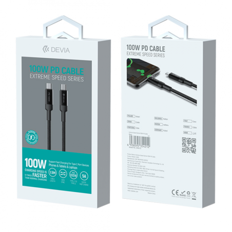 Câble Type-C / Type-C - Devia 100W PD - 1,5M | Smarty Paris 